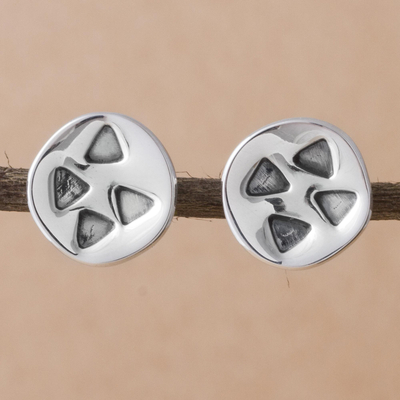 Sterling silver button earrings, Modern Triangles