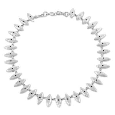 Sterling silver link necklace, 'Shining Eyes' - Sterling Silver Eye Shaped Link Necklace from Peru