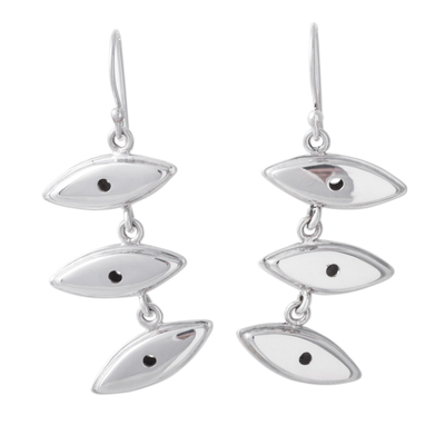 Sterling silver dangle earrings, 'Six Shining Eyes' - 925 Sterling Silver Modern Earrings from Peru