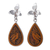 Mate gourd dangle earrings, 'Floral Birds' - Bird Themed Mate Gourd 925 Silver Dangle Earrings from Peru