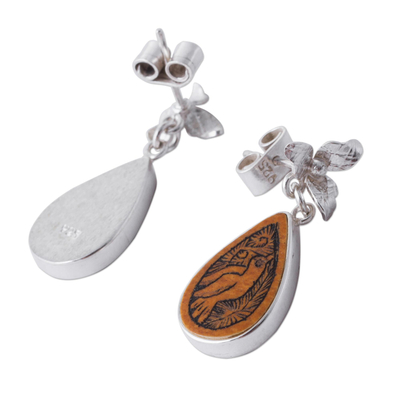Mate-Kürbis-Ohrringe - Vogel-Themen-Mate-Kürbis-Ohrhänger aus 925er Silber aus Peru