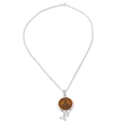 Mate gourd pendant necklace, 'Garden Birds' - Mate Gourd and Sterling Silver Bird Pendant Necklace