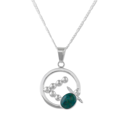 Abstract Turtle on 925 Silver and Chrysocolla Necklace