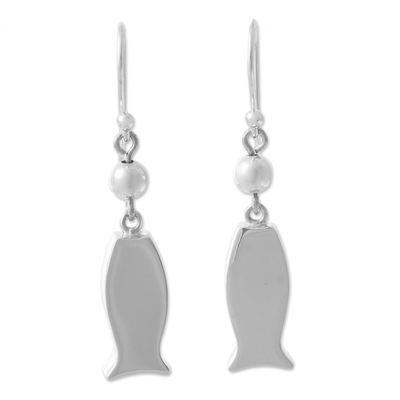 Sterling silver dangle earrings, 'Smart Fish' - Sterling Silver Fish Earrings from Peruvian Animal Jewelry
