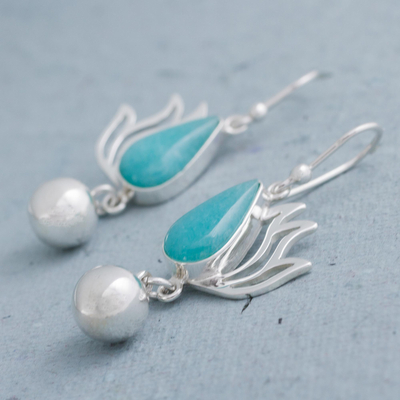 Amazonite dangle earrings, 'Flaming Drops' - Amazonite and Sterling Silver Dangle Earrings from Peru
