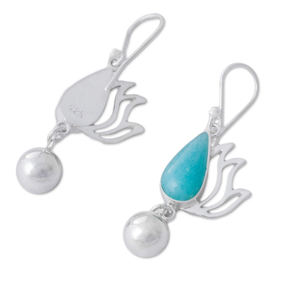 Amazonite dangle earrings, 'Flaming Drops' - Amazonite and Sterling Silver Dangle Earrings from Peru