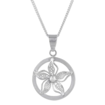 Sterling silver pendant necklace, 'Wintry Bloom' - Sterling Silver Floral Pendant Necklace from Peru