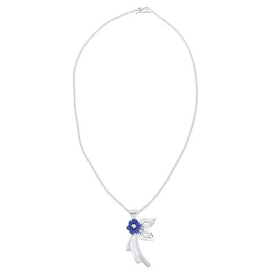 Sodalite pendant necklace, 'Spring Blue' - Sodalite and Sterling Silver Floral Pendant Necklace