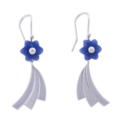 Sodalite dangle earrings, 'Dancing Flowers' - Sodalite and Sterling Silver Floral Dangle Earrings