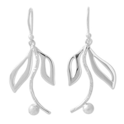Sterling silver dangle earrings, 'Succulent Leaves' - Sterling Silver Leafy Dangle Earrings from Peru