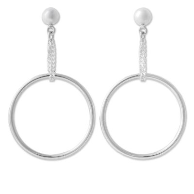 Sterling silver dangle earrings, 'Halo Chains' - Sterling Silver Circular Modern Dangle Earrings from Peru