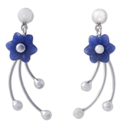 Sodalite flower dangle earrings, 'Blue Little Blooms' - Chrysocolla Floral Dangle Earrings from Peru