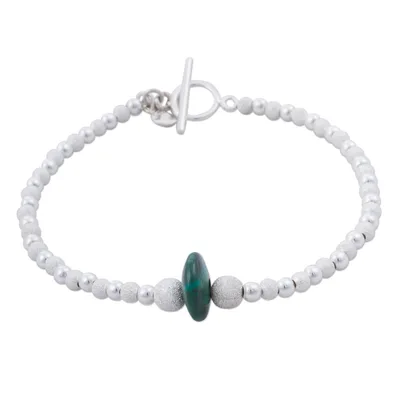 Chrysocolla beaded pendant bracelet, 'Green Ellipse' - Chrysocolla and Sterling Silver Artisan Crafted Bracelet