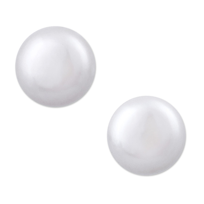 Cultured pearl stud earrings, 'Round Style' - Cultured Pearl and Sterling Silver Stud Earrings from Peru