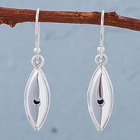 Sterling silver dangle earrings, 'Shining Eyes' - Fair Trade Sterling Silver Hook Earrings from Peru