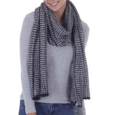 Baby alpaca blend scarf, 'Titanium Connection' - Peru Boucle Scarf Knitted in Titanium and Iron Alpaca Blend