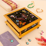 Reverse-painted glass decorative box, 'Midnight Garden' - Black Reverse-Painted Glass Decorative Box with Butterflies