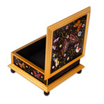 Reverse-painted glass decorative box, 'Midnight Garden' - Black Reverse-Painted Glass Decorative Box with Butterflies
