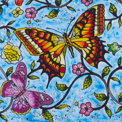 Dekorative Box aus rückseitig lackiertem Glas - Blaue dekorative Box aus rückseitig bemaltem Glas mit Schmetterlingen