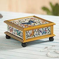 Featured review for Reverse painted glass decorative box, Ivory Winter Butterflies