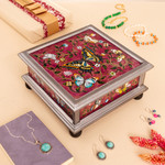 Reverse painted glass jewelry box, 'Purple Winter Butterflies' - Reverse Painted Glass Decorative Box with Butterflies