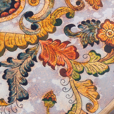 Bandeja de vidrio pintado al revés, 'Floral Heaven' - Bandeja de vidrio pintado al revés con elegantes motivos florales