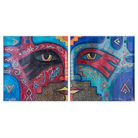 Inca Keeper of Peace, 'Tukuyrikuy II' (diptych) - Signed Art Diptych Paintings, from Peru