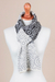 100% alpaca scarf, 'Melody of Alabaster and Grey' - Patterned Alabaster Titanium and Grey 100% Alpaca Scarf (image 2c) thumbail