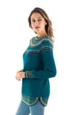 Art knit alpaca blend sweater, 'Art Knit in Teal' - Teal & Blue Alpaca Blend Pullover Patterned Peruvian Sweater