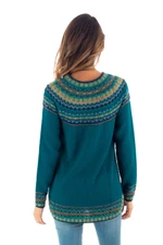 Art knit alpaca blend sweater, 'Art Knit in Teal' - Teal & Blue Alpaca Blend Pullover Patterned Peruvian Sweater