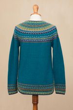Art knit alpaca blend sweater, 'Art Knit in Teal' - Teal & Blue Alpaca Blend Pullover Patterned Peruvian Sweater