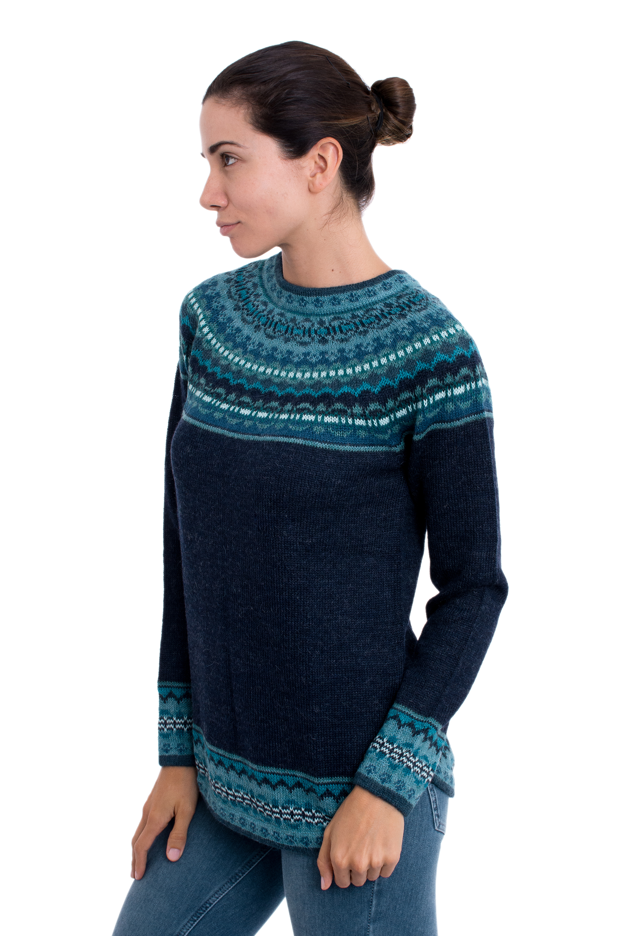 UNICEF Market | Navy Blue 100% Alpaca Pullover Patterned Peruvian ...