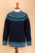 Art knit alpaca sweater, 'Playful Navy Blue' - Navy Blue 100% Alpaca Pullover Patterned Peruvian Sweater (image 2e) thumbail