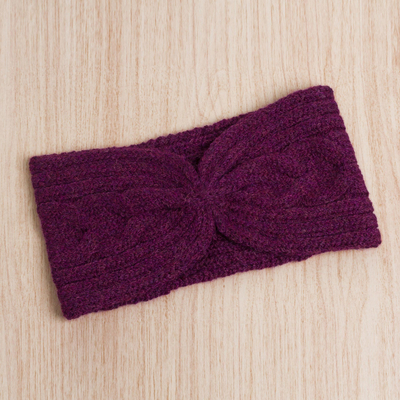 Alpaca blend ear warmer headband, 'Boysenberry Purple' - Trendy Boysenberry Color Ear Warmer in Alpaca Blend Knit