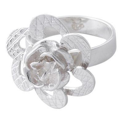 Sterling silver flower cocktail ring, 'Petal Attraction' - Artisan Crafted 925 Sterling Silver Floral Cocktail Ring
