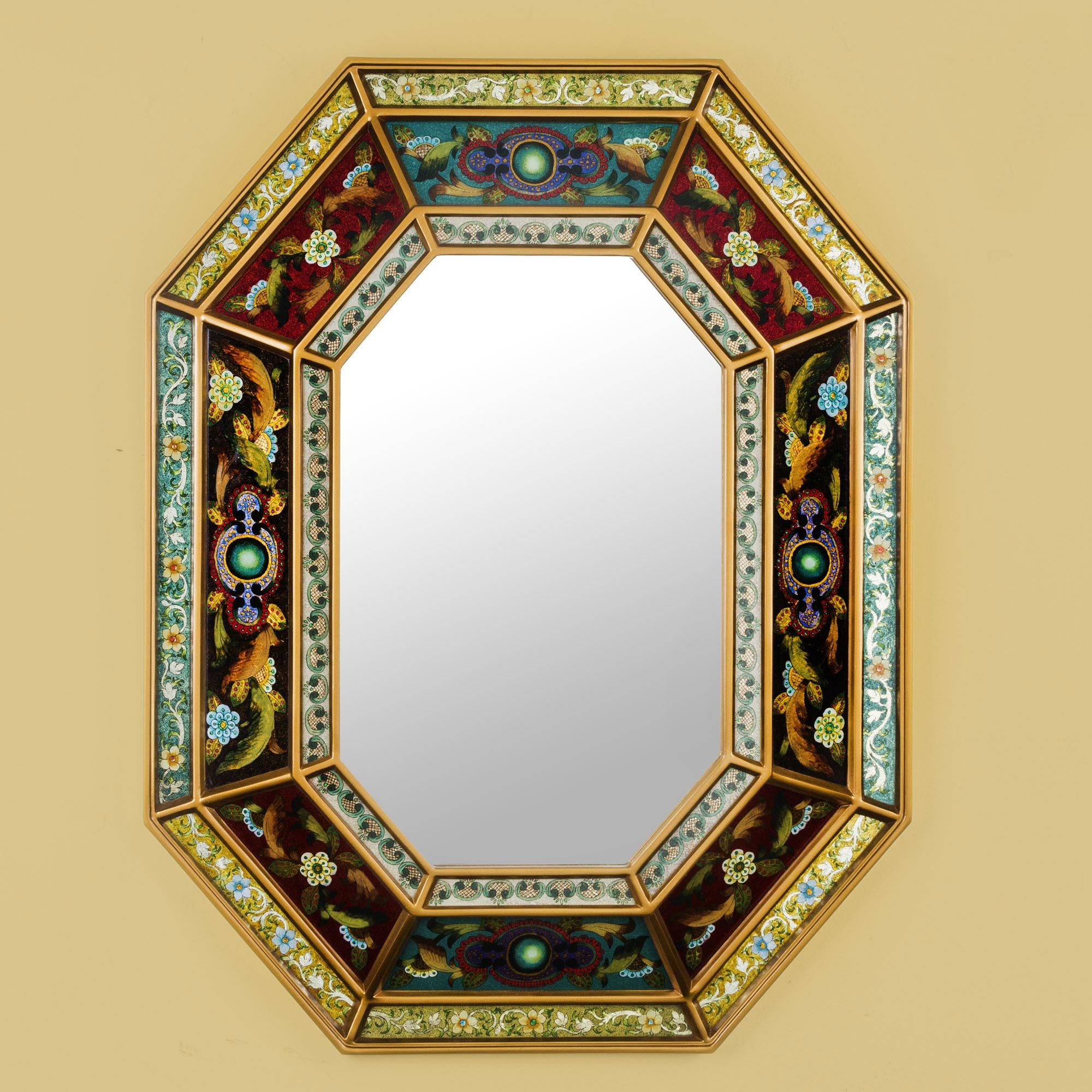 Reverse Painted Glass Multicolored Fl Mirror From Peru Journey