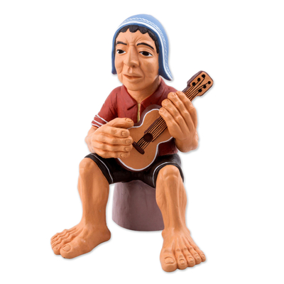 Hand Painted Ceramic Sculpture of Andean Guitarist