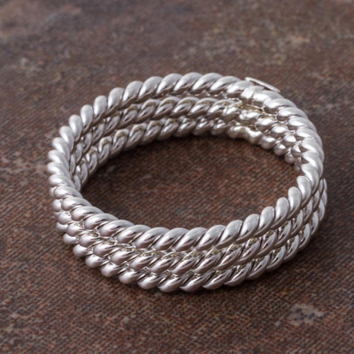 Set of Three Sterling Silver Stacking Rings from Peru - Three Ropes ...