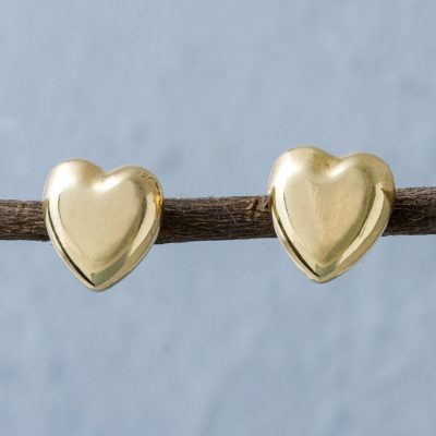 Gold plated heart stud earrings, 'Secrets of the Heart' - Gold Plated 950 Silver Heart Shaped Stud Earrings from Peru