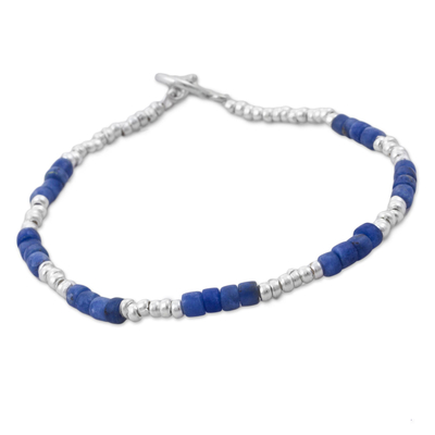Sodalite beaded bracelet, 'Stylish Blue' - Hand Crafted Sodalite and Sterling Silver Bracelet from Peru