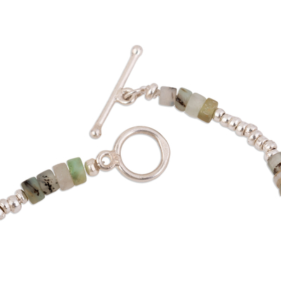 Opal beaded bracelet, 'Stylish Teal' - Opal and Sterling Silver Beaded Bracelet from Peru
