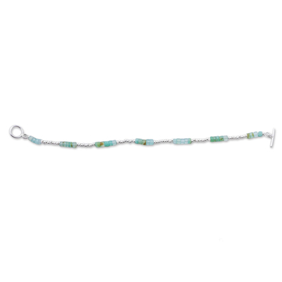 Opal beaded bracelet, 'Stylish Teal' - Opal and Sterling Silver Beaded Bracelet from Peru
