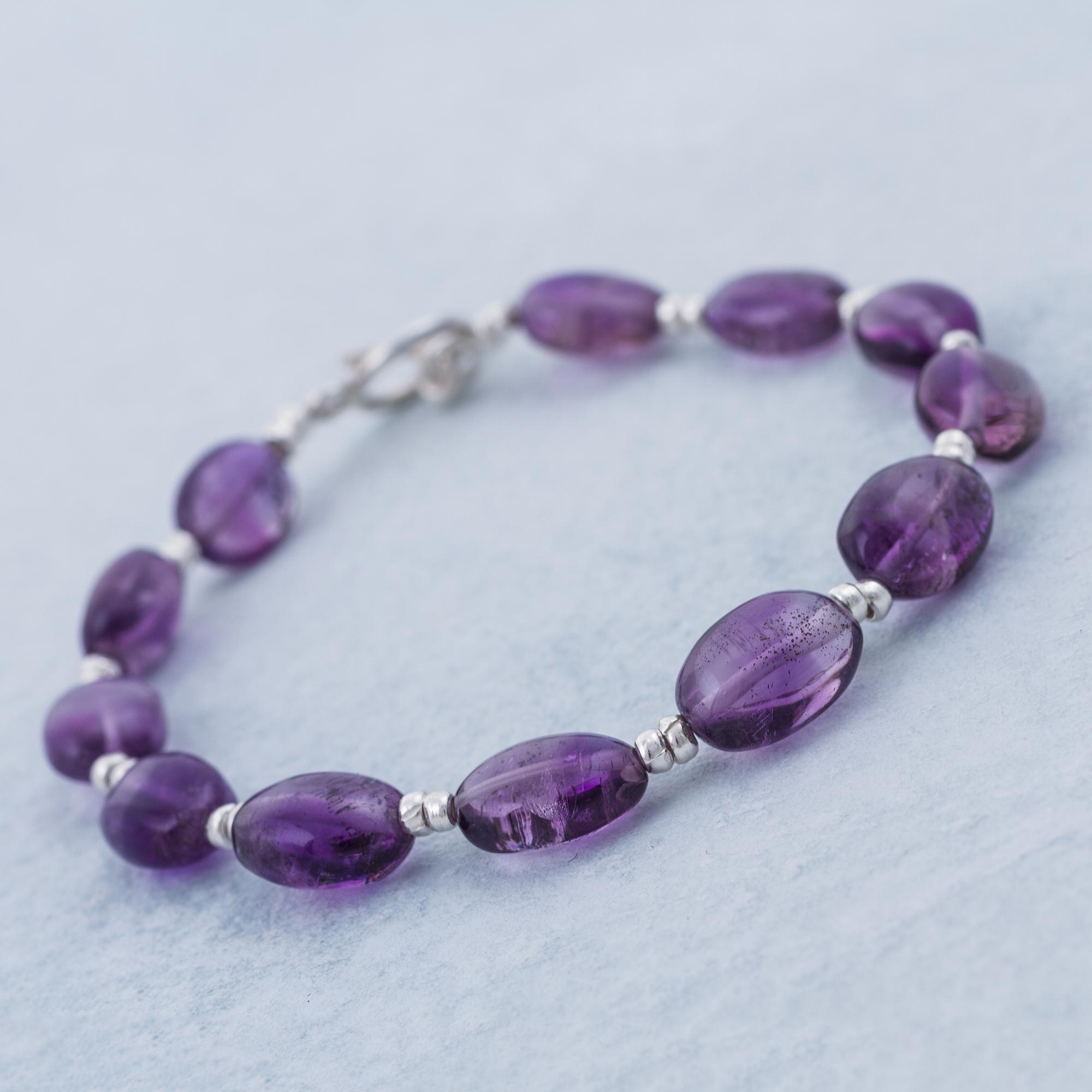Purple Amethyst Beaded Bracelet from Peru - Enchanted Purple | NOVICA
