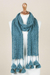 100% alpaca scarf, 'Rainy Night in Teal' - 100% Alpaca Handwoven Scarf with Tassels in Teal from Peru