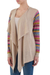 Cotton blend cardigan, 'Pisac Market in Pale Beige' - Solid Beige Cardigan with Open Front and Multicolor Sleeves (image 2b) thumbail