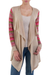 Cotton blend cardigan, 'Garden in Pale Beige' - Beige Open Front Cardigan with Multicolor Floral Sleeves thumbail