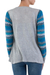 Cotton blend cardigan, 'Garden in Ash Grey' - Open Front Solid Grey Cardigan with Blue Floral Sleeves (image 2c) thumbail