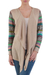 Cotton blend cardigan, 'Beige Southern Star' - Solid Beige Open Cardigan with Patterned Sleeves from Peru thumbail