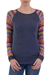 Cotton blend sweater, 'Andean Walk in Azure' - Azure Blue Tunic Sweater with Multi Color Patterned Sleeves thumbail