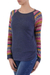 Cotton blend sweater, 'Andean Walk in Azure' - Azure Blue Tunic Sweater with Multi Color Patterned Sleeves (image 2b) thumbail